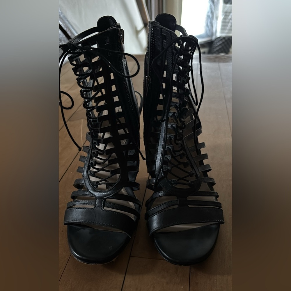 Via Spiga Black Lace-Up Heels